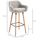 HOMCOM Modern Fabric Bucket Seat Bar Stools with Solid Wood Legs & Footrest – Breakfast Bar Seating, Beige
