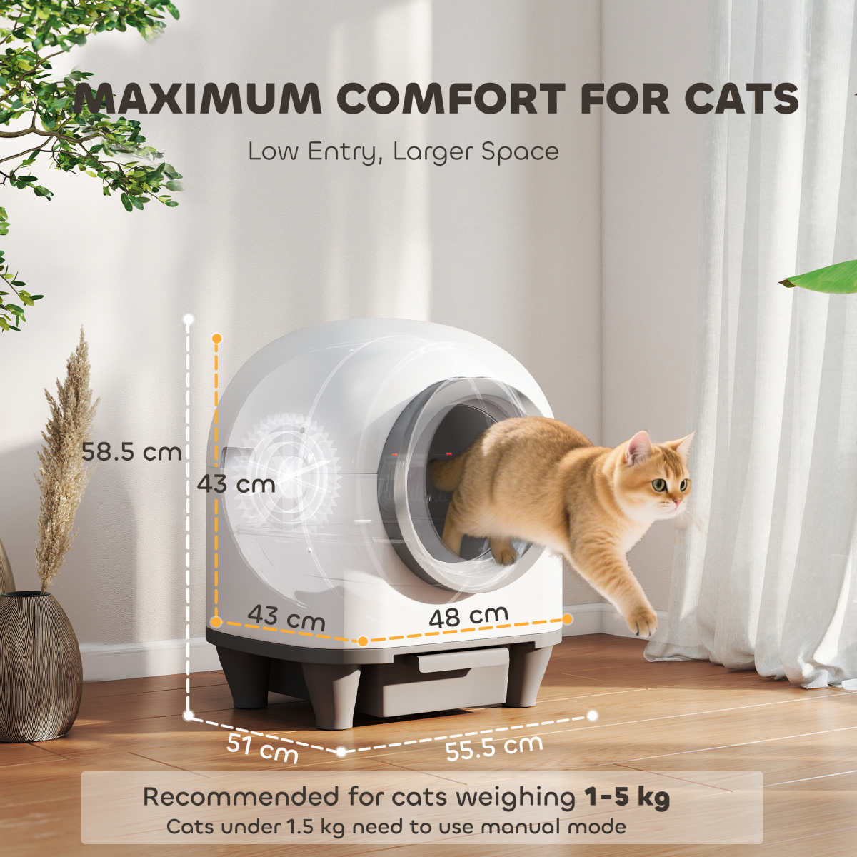 Self-Cleaning Cat Litter Box with App Control, 12 Safety Sensors & 80L Capacity – Automatic Scooping, White & Grey