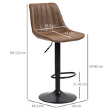 HOMCOM Microfibre Retro Tub Bar Stools, Set of 2 with Metal Frame & Integrated Footrest, Brown