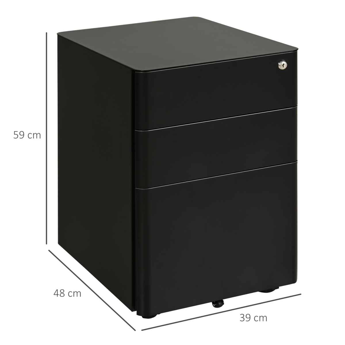 Vinsetto 3-Drawer Lockable Mobile Filing Cabinet with Steel Body & Wheels – Under-Desk Office Storage, Black