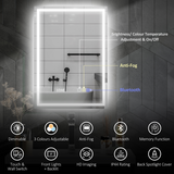 HOMCOM LED Bathroom Mirror 70 x 50cm with Bluetooth Speaker, Clock & Demister – Dimmable 3 Colour Light