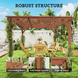 Outsunny 3.3x3.3m Wooden Pergola Kit with Fir Wood Columns & Crisscross Beams – Garden Gazebo, Brown