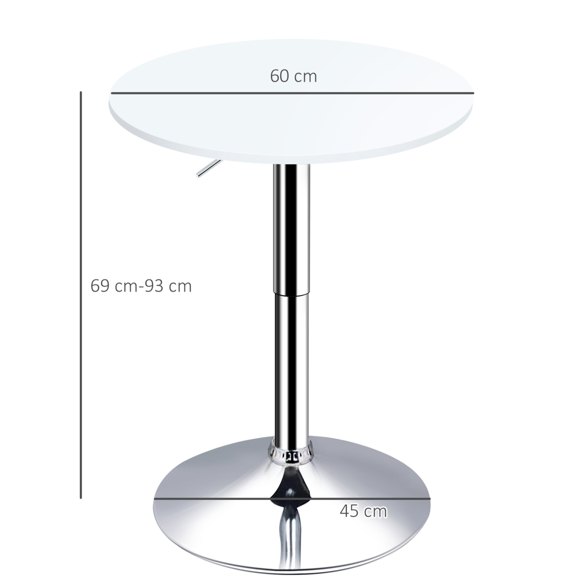 60cm Adjustable Height Round Bar Table with Swivel Top and Metal Frame – Dining and Drinking Table, White