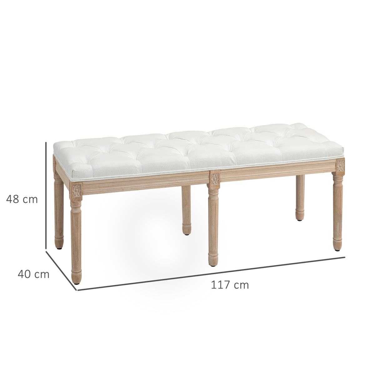 HOMCOM Upholstered End of Bed Bench – French Vintage Style, Button Tufted, Cream White