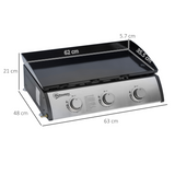 Outsunny Portable Gas Plancha BBQ Grill with 3 Stainless Steel Burners, 9kW – Non-Stick Hotplate