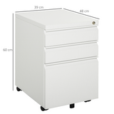 Vinsetto Mobile Vertical 3-Drawer Lockable Metal Filing Cabinet with Wheels – Under-Desk Office Storage