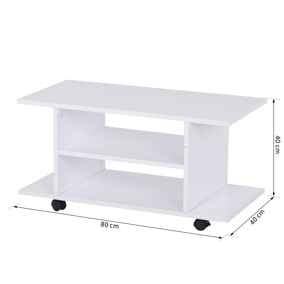 HOMCOM Mobile TV Stand Bookshelf with 3 Tiers and Lockable Castor Wheels – Modern Storage Cabinet, White