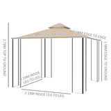 Outsunny 3x3m Outdoor Gazebo Tent with Net Curtains, Two-Tier Roof & Powder-Coated Steel Frame – Garden Shade