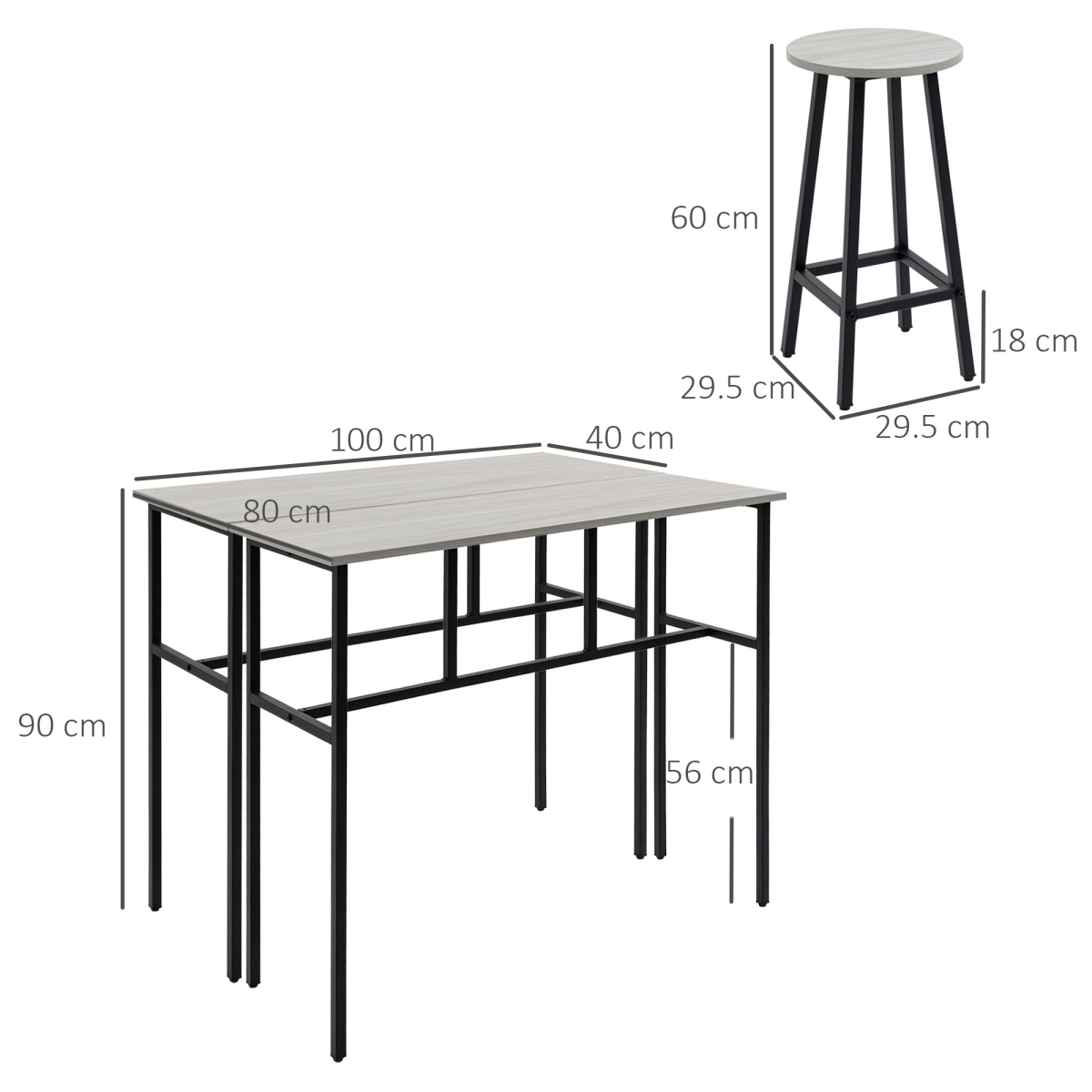 HOMCOM 6-Piece Bar Table Set with 2 Breakfast Tables and 4 Stools – Space-Saving Kitchen Furniture, Grey