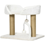 Cat Tree with Plush Perch, Jute Scratching Post and Hanging Balls – Compact Cat Tower, White