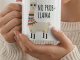 Funny No Prob Llama Ceramic Coffee Mug, 320ml – Cute Llama Quote Gift for Animal Lovers, White