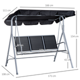 Outsunny 3-Seater Outdoor Swing Chair with UV-Protected Canopy, Metal Frame – Garden Patio, Black