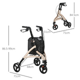 HOMCOM Lightweight Aluminium 3-Wheel Rollator with Storage Bag – Foldable Walking Aid with Height Adjustment