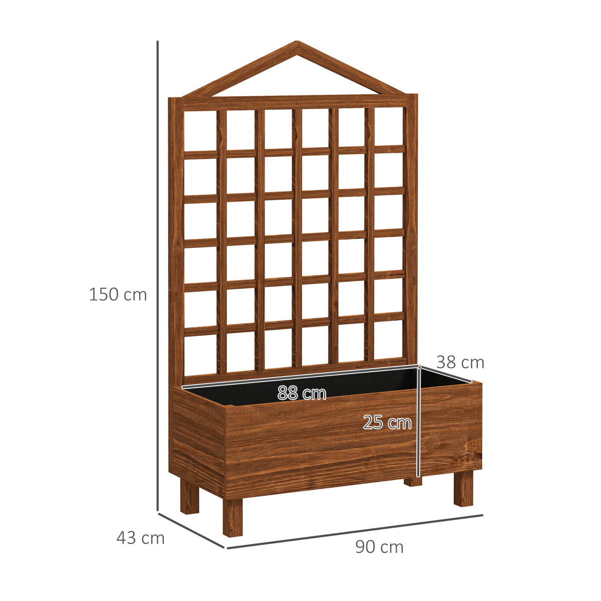 Outsunny Wooden Garden Planter with Trellis & Fabric Liner Bag – Fir Wood Climbing Plant Planter, Brown