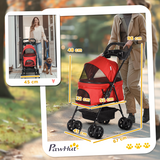 Foldable Pet Stroller with Brakes, Adjustable Canopy, Basket & Safety Leashes – Travel Carriage for Mini Dogs