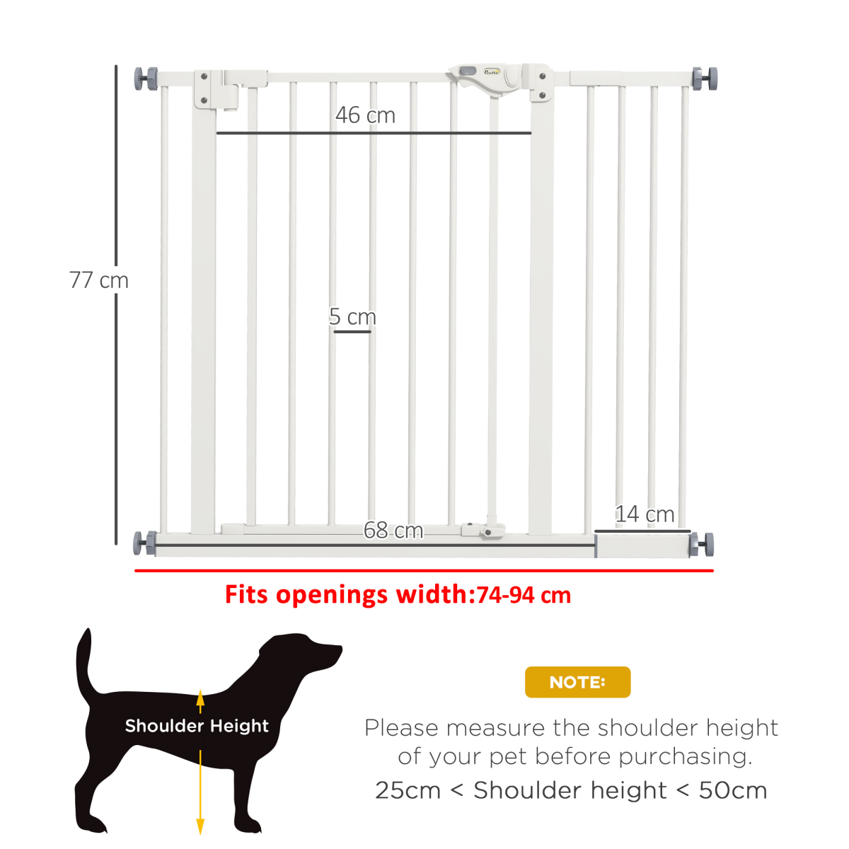 PawHut Adjustable Safety Gate with 1 Extension and 4 Screws – Pet Gate for Doors and Stairs, White