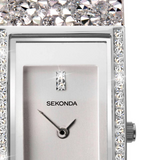 Sekonda Seksy Ladies Rectangular Watch – Silver Stone Set Dial, Crystal Embellished Bracelet
