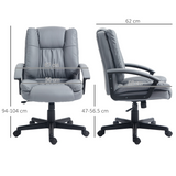 HOMCOM Faux Leather Mid Back Home Office Chair with Arms, Rocking Function & Height Adjustment – Light Grey