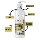 LIVFRAGRANCE 3-in-1 Wash No.5 – Hair & Body Cleanser, Shampoo, Conditioner & Bodywash, Fruity, Sweet Leather