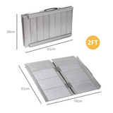 HOMCOM Portable Folding Aluminium Wheelchair Ramp with Carry Handle & Guardrails – 270kg Ramp for Steps and Kerbs