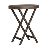 Artisan Furniture Metallic Rope Side Table – Solid Mango Wood, Rope-Design Legs for Living Room