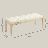 HOMCOM Upholstered End of Bed Bench, Button-Tufted Linen-Touch Ottoman, Cream White