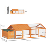 PawHut Wooden Chicken Run with Nesting Box & Openable Roof for 4-8 Chickens or Ducks – Poultry Run, Orange