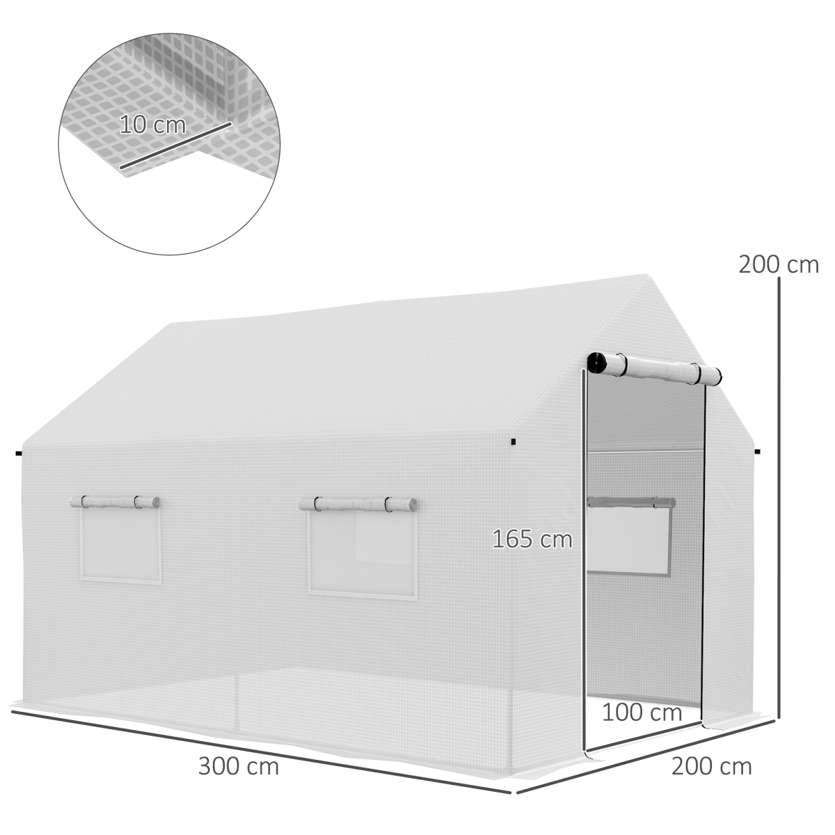 Outsunny 2 x 3m Tunnel Greenhouse with UV PE Cover, Wide Roll-Up Door & Windows – Steel Frame, White