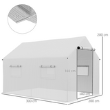 Outsunny 2 x 3m Tunnel Greenhouse with UV PE Cover, Wide Roll-Up Door & Windows – Steel Frame, White