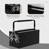 Folding Tool Box with 5 Collapsible Trays – Rust-Resistant Steel Organiser for Home and Workshop, Black
