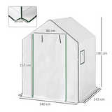 Outsunny Walk-in Greenhouse with 8 Wire Shelves, Roll-up Door & Mesh Windows – Outdoor Plant House, White