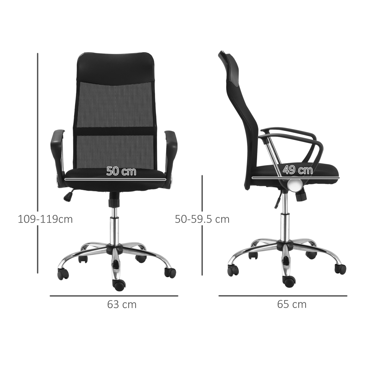 HOMCOM High Back Mesh Executive Office Chair with Faux Leather Top – Black Ergonomic Desk Chair
