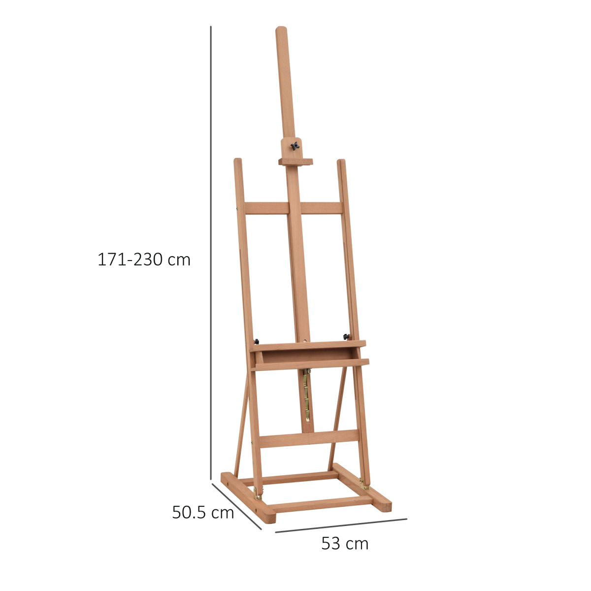 Vinsetto H-Frame Studio Easel with Height-Adjustable Canvas Holder and Storage Tray – Beech Wood Artist Easel