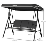 Outsunny 3 Seater Garden Swing Hammock with Canopy, Steel Frame & Anti-Slip Feet – Patio Swing Seat, Black