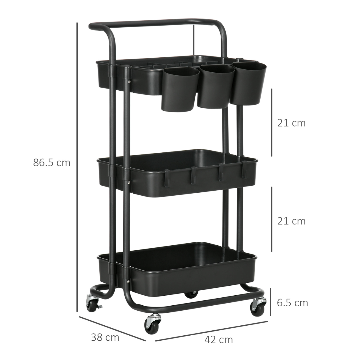 3-Tier Utility Cart with Mesh Baskets, Removable Boxes & Smooth-Rolling Wheels – Black Mobile Storage Trolley