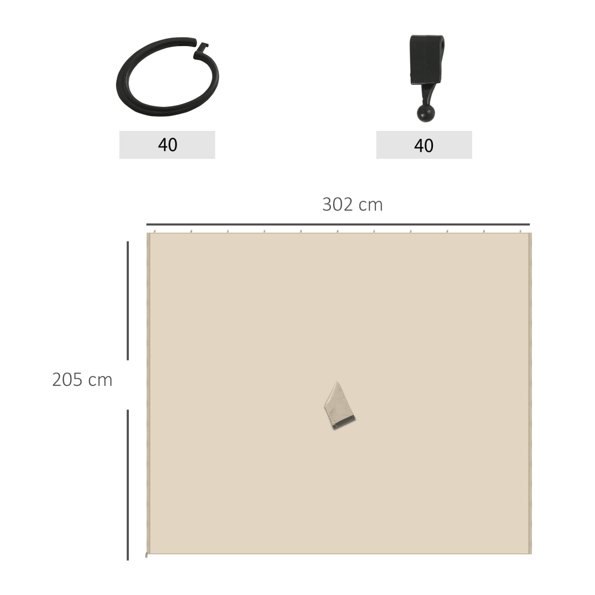 Outsunny 3x3m Gazebo Sidewall Set with 4 Polyester Panels, Double Zips, Hooks & C Rings – Beige