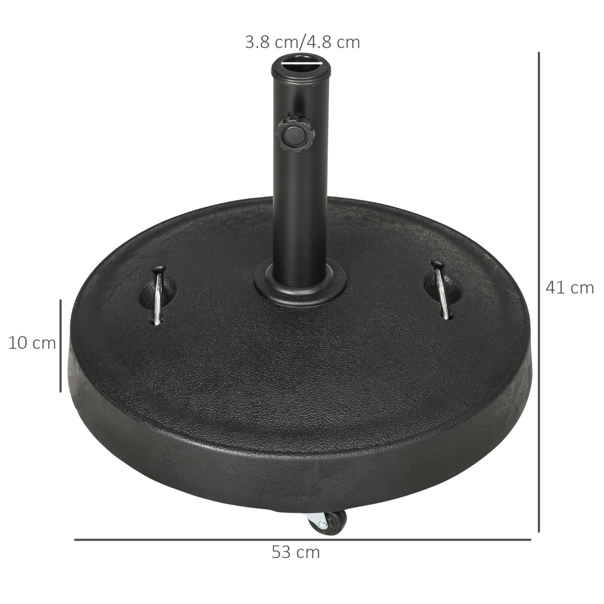Outsunny 23.5kg Round Resin Parasol Base with Wheels & Brakes – Fits 38–48mm Poles