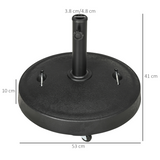 Outsunny 23.5kg Round Resin Parasol Base with Wheels & Brakes – Fits 38–48mm Poles