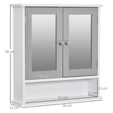 kleankin Wall-Mounted Mirror Cabinet with Double Mirrored Doors and Open Shelf – Bathroom Storage, Grey