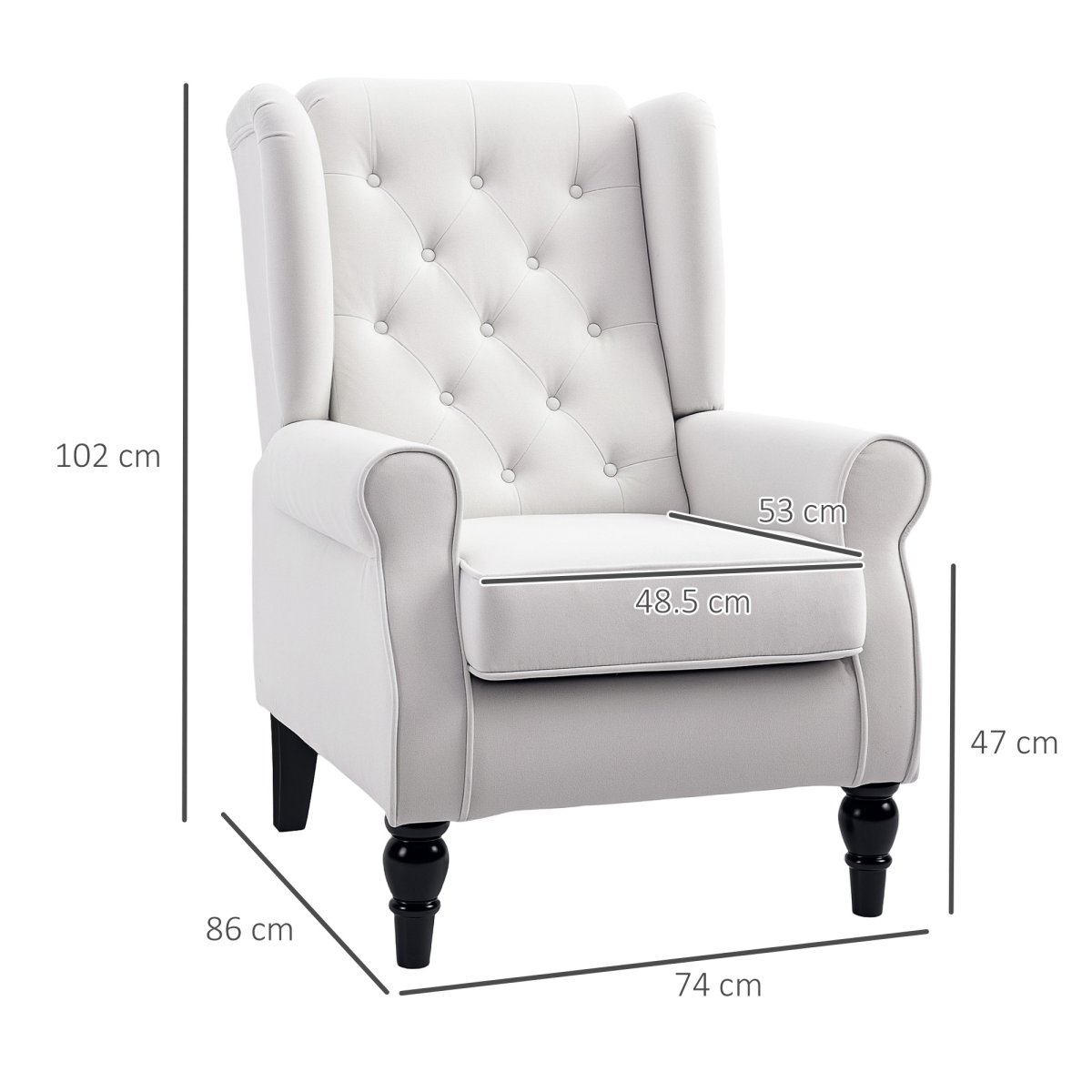 HOMCOM Retro Tufted Club Armchair with Piped Arms and Solid Wood Legs – Accent Chair, Cream White Fabric