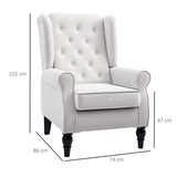 HOMCOM Retro Tufted Club Armchair with Piped Arms and Solid Wood Legs – Accent Chair, Cream White Fabric