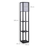 HOMCOM Shelf Floor Lamp with 4-Tier Open Shelves – Living Room & Bedroom Lighting, 160cm, Black & White