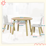 AIYAPLAY 3-Piece Toddler Table and Chair Set with Centre Mesh Bag – Bear Backrests, White and Natural Wood