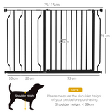 PawHut Wide Dog Gate with Door, Pressure Fit Stair Gate, 75–115 cm Adjustable – Pet Barrier, Black
