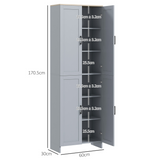 HOMCOM Modern Kitchen Cupboard Storage Cabinet with 6 Shelves & Enclosed Doors – Freestanding Pantry, Grey