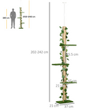 242cm Adjustable Floor-to-Ceiling Cat Tree with Jute Scratching Post and Anti-Slip Kit – Tall Cat Tower, Green