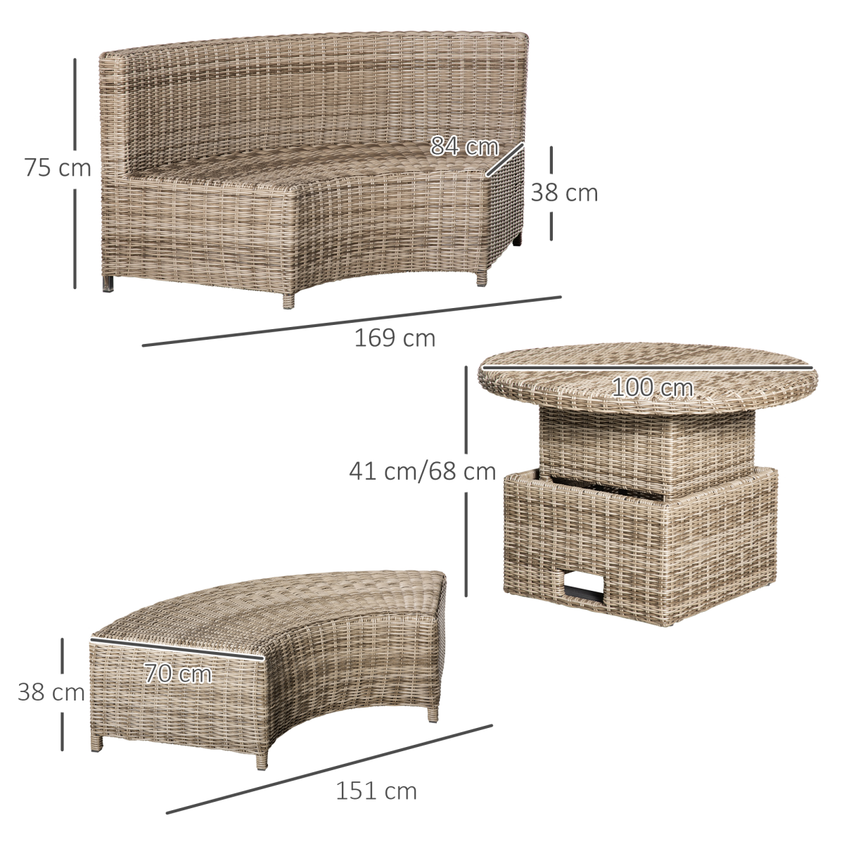 Outsunny 8-Seater PE Rattan Daybed Set with Lift-Up Table, Cushions & Furniture Cover – Outdoor Garden Lounge