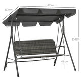 Outsunny 3-Person Rattan Hanging Swing Chair with Adjustable Canopy & Metal Stand – Garden Patio Bench