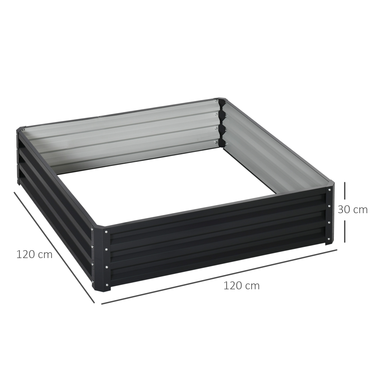 Outsunny 120 x 120cm Galvanised Steel Raised Garden Bed – Modular Planter Kit for Flowers and Vegetables, Grey