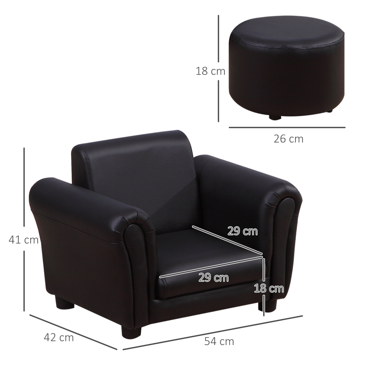 HOMCOM Kids Sofa Chair and Footstool Set – 2-Piece Armchair for Bedroom or Playroom, Ages 18-36 Months, Black